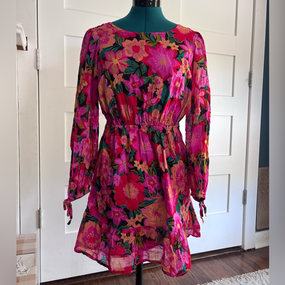 Billabong Hot Pink Floral Long-Sleeve Mini Dress
